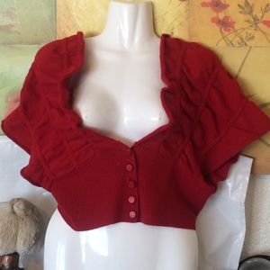{Anthro} Moth's Red Wool Cropped Vest